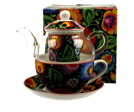 Set pentru ceai Duo, Ethnic, portelan, multicolor, 14x14x14 cm