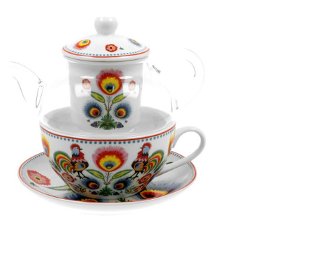 Set pentru ceai Duo, Rooster, portelan, multicolor, 14x14x14 cm