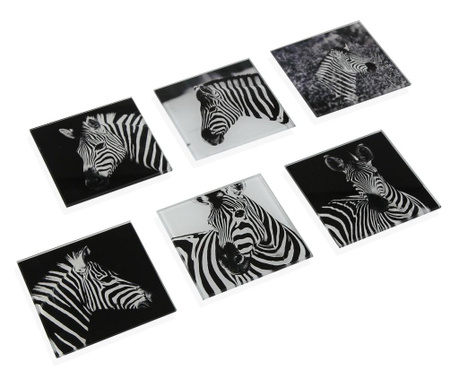 Set 6 coastere Versa, Zebras, sticla, negru/alb, 10x10x1 cm
