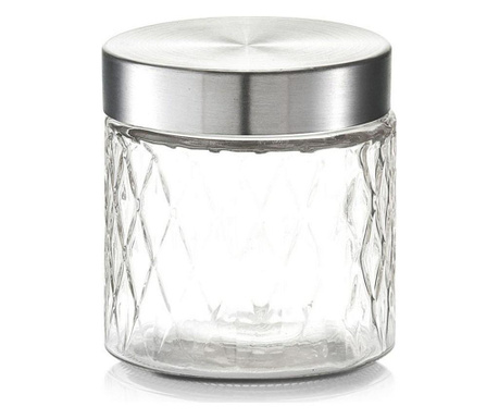 Recipient depozitare alimente Zeller, sticla/metal, 11x12 cm, 750 ml, transparent/argintiu