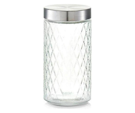 Recipient depozitare alimente Zeller, sticla/metal, 11x22 cm, 1500 ml, transparent/argintiu