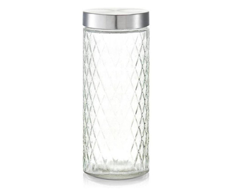 Recipient depozitare alimente Zeller, sticla/metal, 11x27.5 cm, 2000 ml, transparent/argintiu