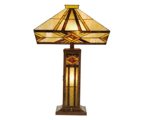 Barna fém talpú lámpa Tiffany üvegbúrával 42 cm x 42 cm x 71 h