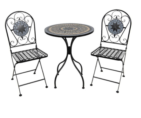 Set 2 scaune pliabile si masa fier forjat negru decorata cu mozaic Ø 60 cm x 72 h  0