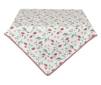 Bijelo crveno zeleni pamučni stolnjak Dezen jagode 150 cm x 150 cm