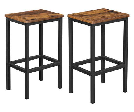 Set 2 scaune de bar Vasagle, maro rustic/negru, 40x30x65 cm