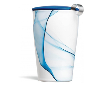 Cana Kati Blue din ceramica, cu capac si infuzor din otel inoxidabil, 350 ml