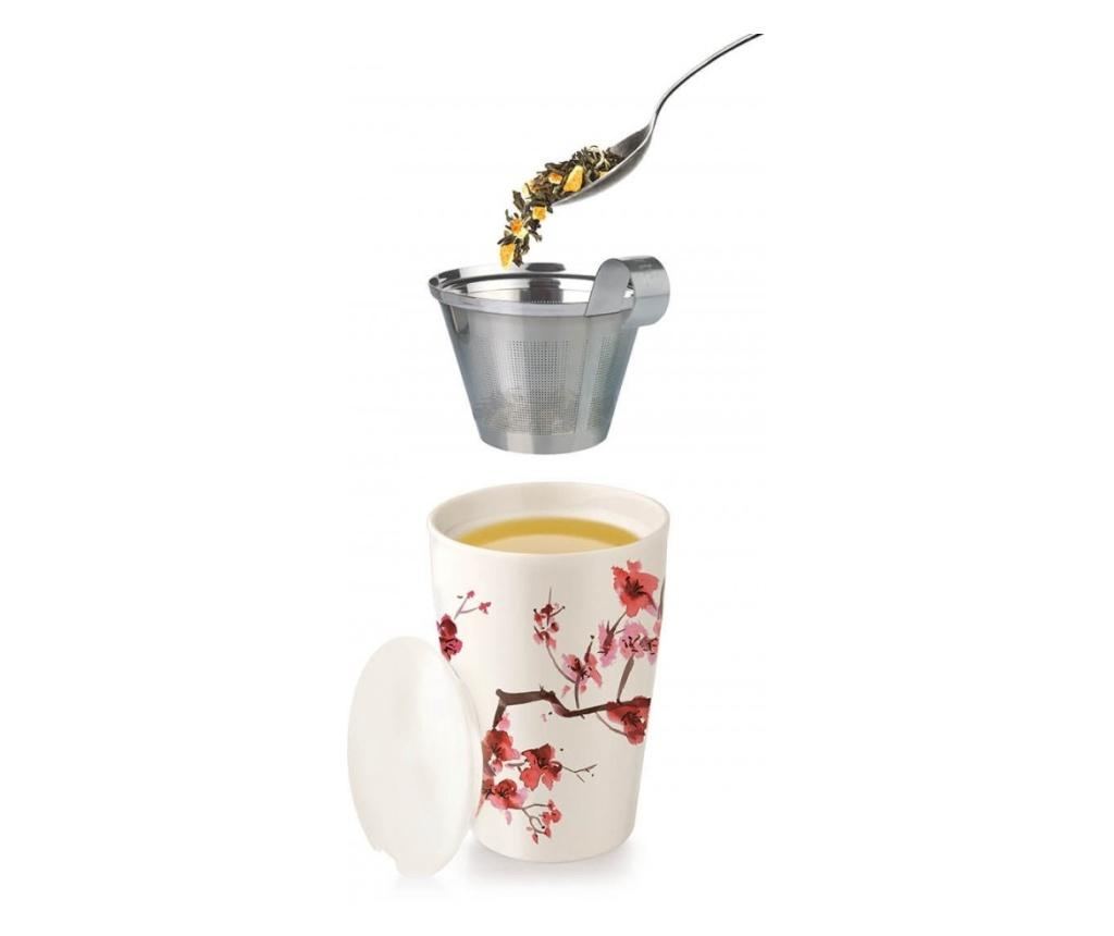 Cana Kati Cherry Blossoms din ceramica, cu capac si infuzor din otel inoxidabil, 350 ml - 2