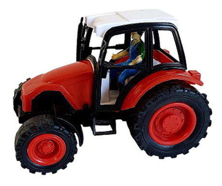 Tractor rosu cu mecanism, 13 x 8 x 10 cm