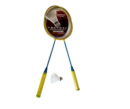 Rachete badminton din aluminiu cu fluturas, set 3 piese, galben