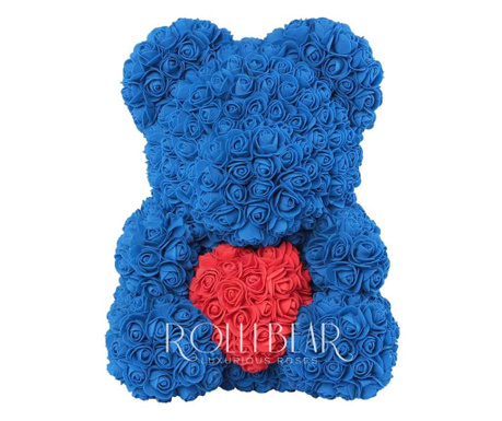 Medo od umjetnih ruža – 40 cm Plava boja sa crvenim srcem  Rolli Bear