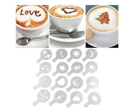 Шаблони за декорация на кафе, мляко и капучино - 16 бр  13 х 8.5...