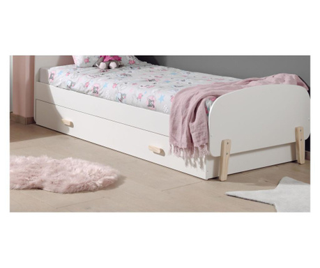 Sertar pat pentru copii Vipack, Kiddy, pin masiv lacuit, 194x94x20 cm, alb