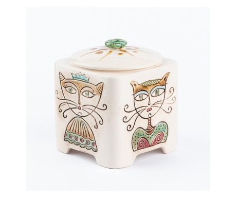 Recipient decorativ din ceramica pentru biscuiti, detaliu pisica