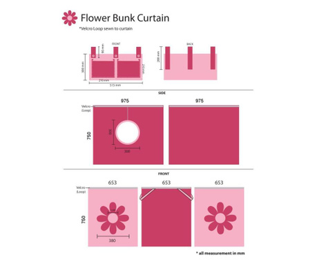 Комплект от 7 детски завеси за легло Pink Flower