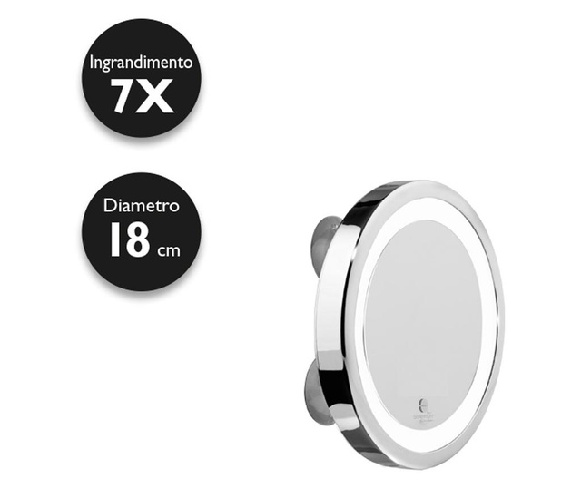 Oglinda cosmetica cu LED Macom, Macom Sensation, ABS, 18x18 cm, argintiu