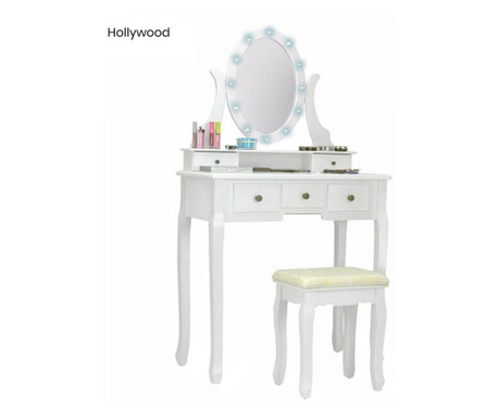 Toaletný stolík s taburetkou- rôzne prevedenia, Hollywood, biely