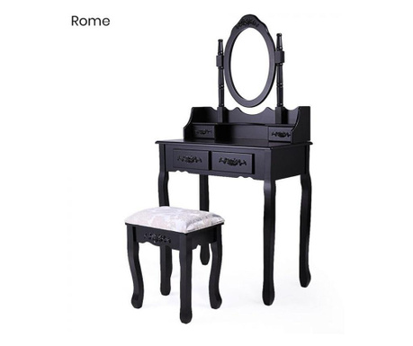 Toaletní stolek s taburetkou, rome, černý