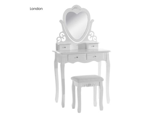 Toaletní stolek s taburetkou, london, bílý