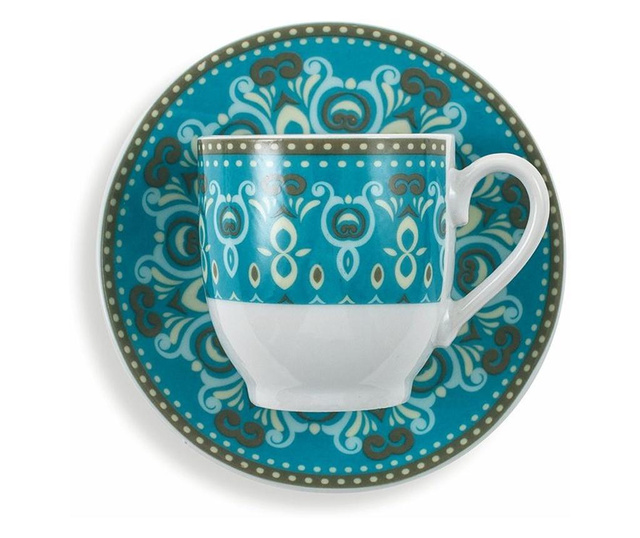 Set 6 cesti de cafea cu farfurioare Villa D'este Home Tivoli, Cala Jondal, portelan, multicolor, 90 ml