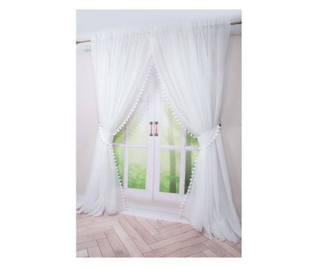 Bijela zavjesa, ukrašena resicama, s trakom, 500 x 260