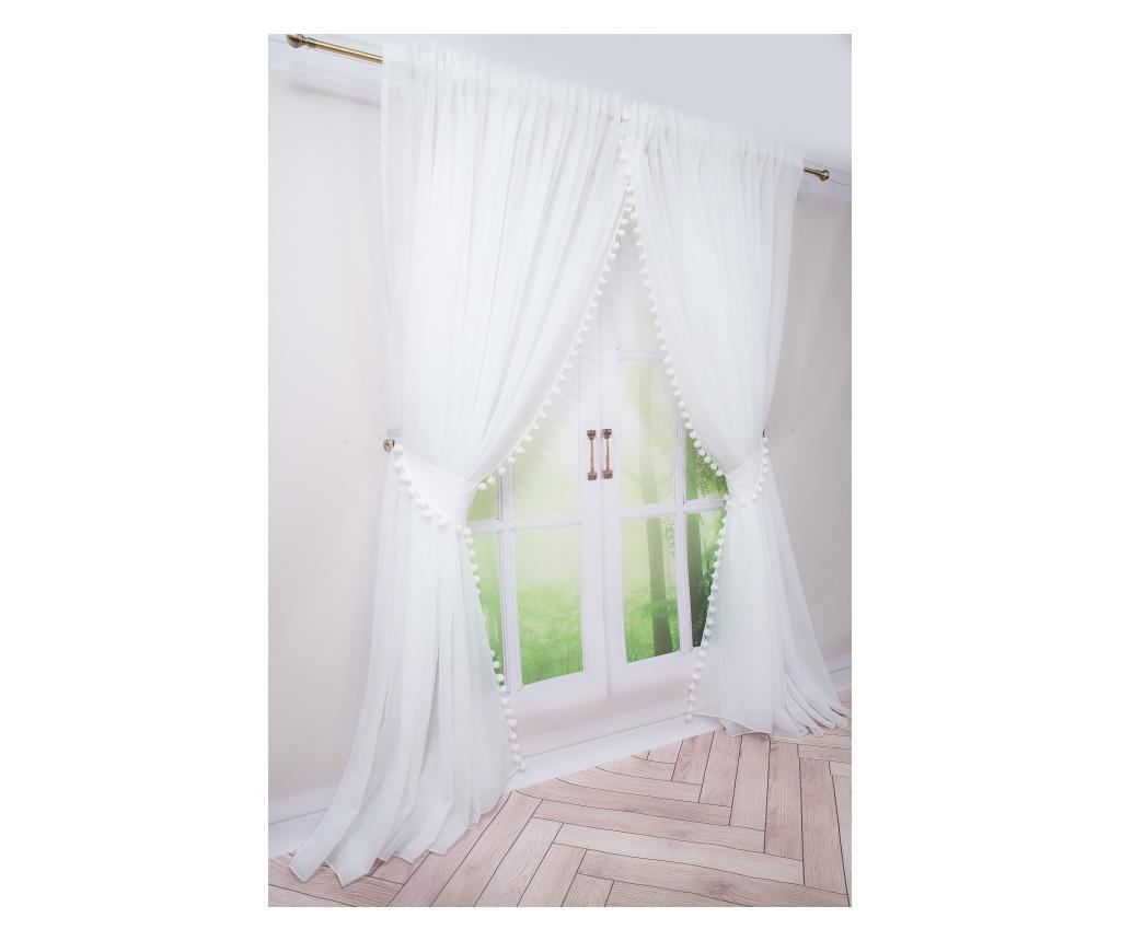 Perdea alba, accesorizata cu ciucuri, cu rejansa, 500 x 260 - 2