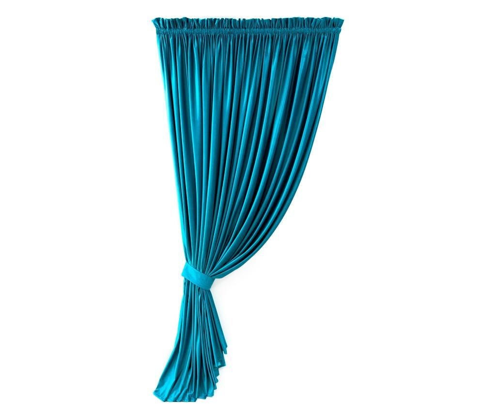 Set de 2 draperii, catifea cu rejansa, uni,  opace, turcoaz,  200x250 cm - 2