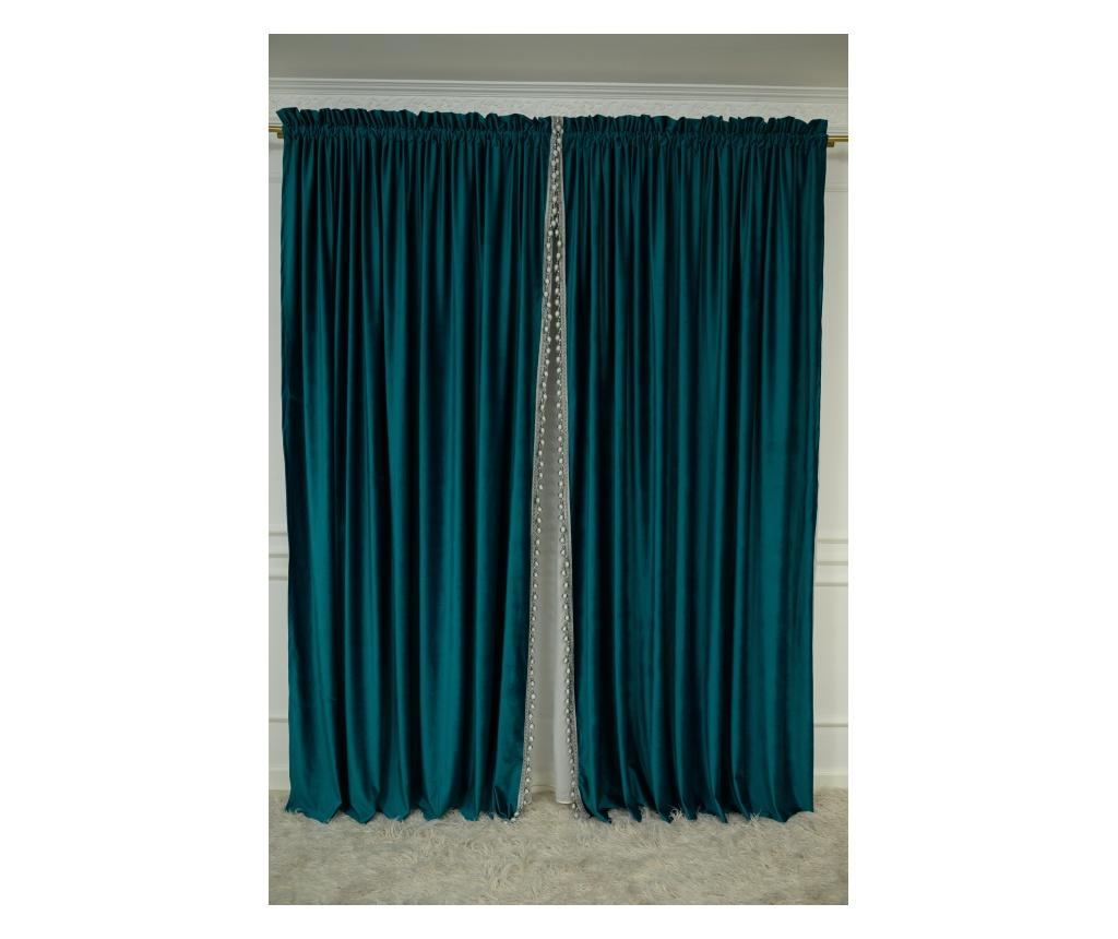 Set de 2 draperii, catifea cu rejansa, uni,  opace, turcoaz,  200x250 cm - 5