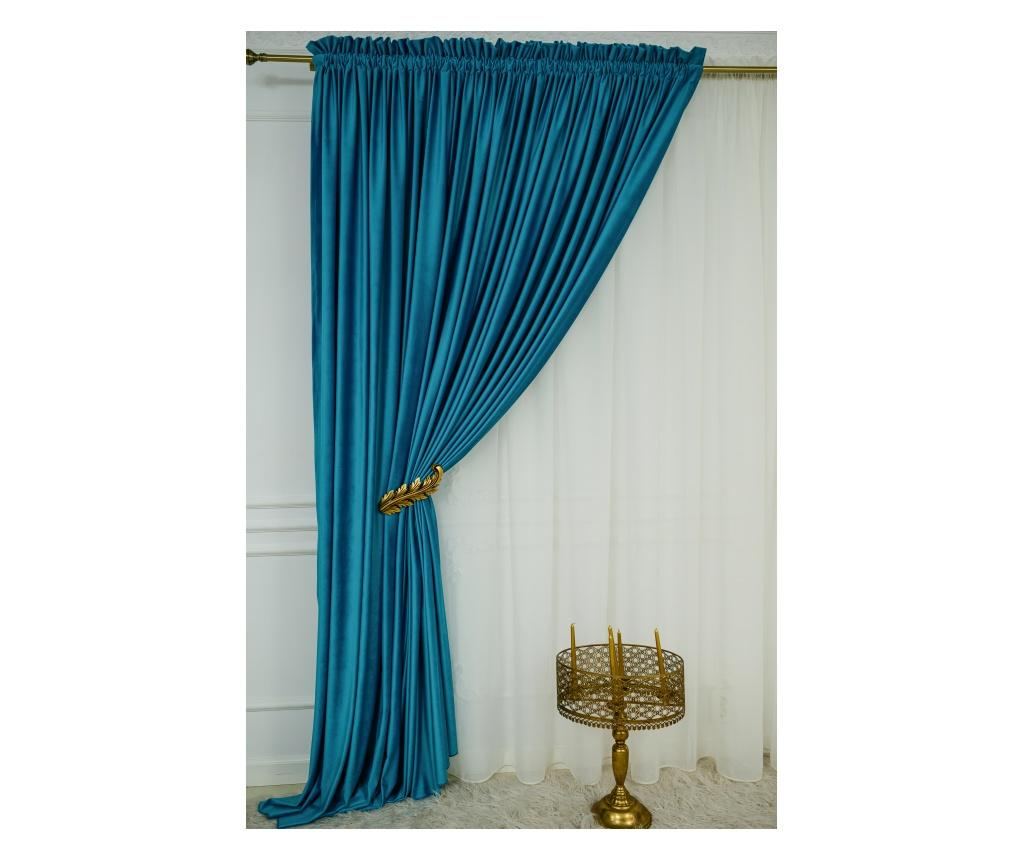 Set de 2 draperii, catifea cu rejansa, uni,  opace, turcoaz,  200x250 cm - 7