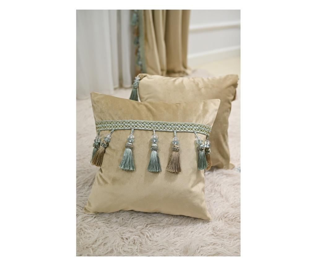 Perna decorativa din catifea, bej-nude, accesorizata, 45x45 cm - 2