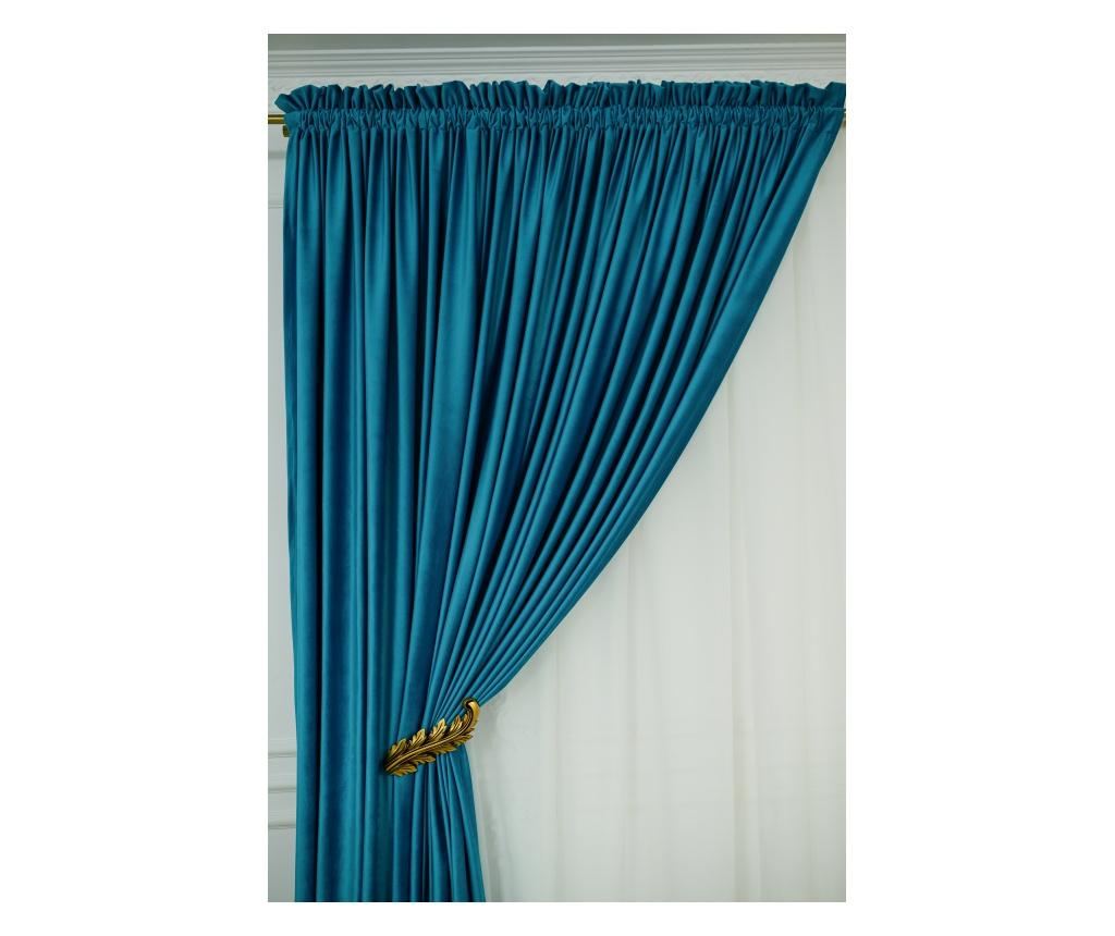 Set de 2 draperii din catifea, cu rejansa, uni, opace, turcoaz,  140x250 cm - 6