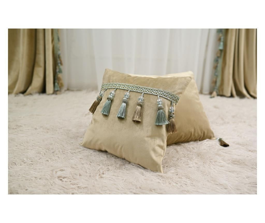 Perna decorativa din catifea, bej-nude, accesorizata, 45x45 cm - 3