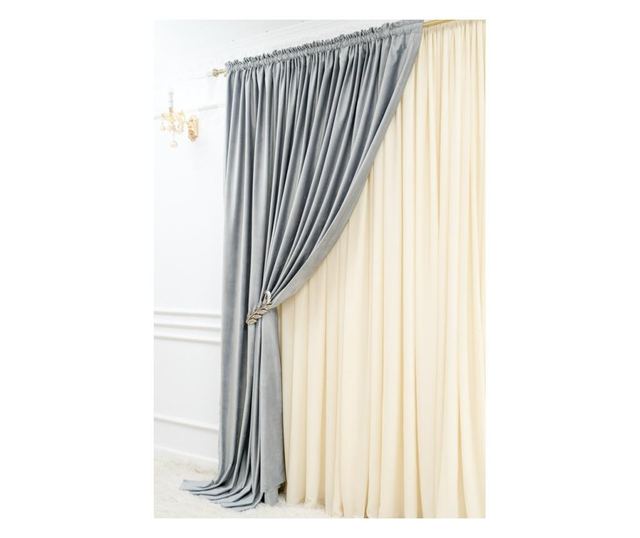 Draperie  din catifea,  gri perlat, cu rejansa, uni , opaca, 140x250