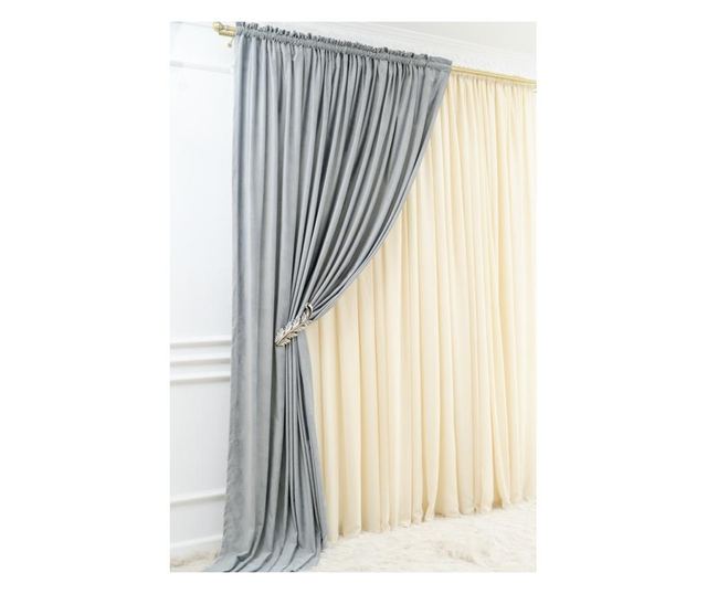 Draperie  din catifea,  gri perlat, cu rejansa, uni , opaca, 140x250