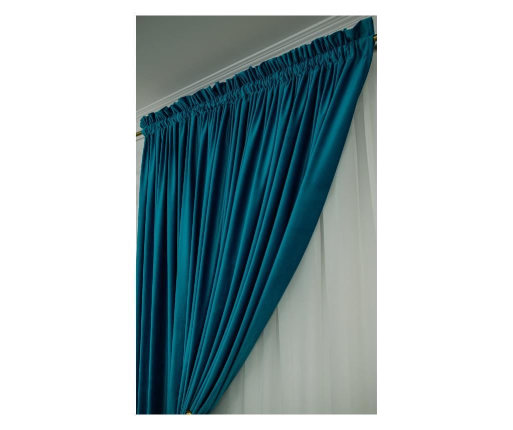 Set de 2 draperii, catifea cu rejansa,  uni, opace, turcoaz,  400x250 cm - 3