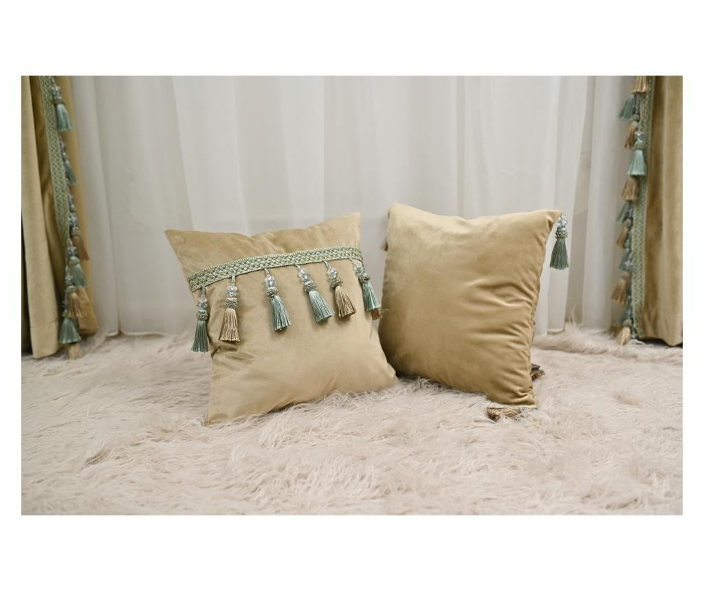 Perna decorativa din catifea, bej-nude, accesorizata, 45x45 cm - 6