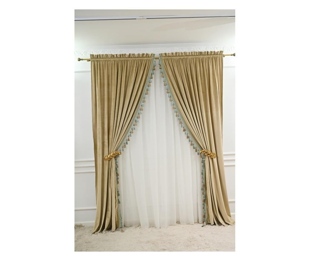 Set de 2 draperii din catifea, cu rejansa , bej-nude, opace, accesorizate 140x250 cm - 5