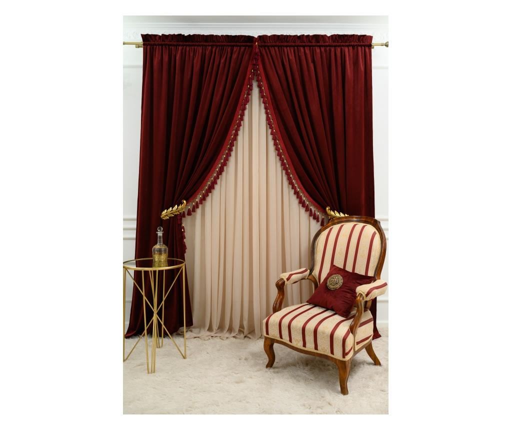Σετ 2 κουρτίνες από βελούδο, μπορντό, με τρέσα, μονόχρωμες, αδιαφανείς, με αξεσουάρ, 140x250 εκ. - 2
