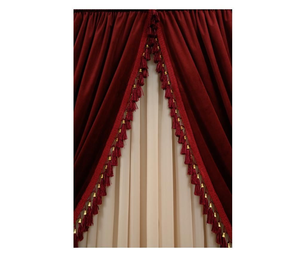 Σετ 2 κουρτίνες από βελούδο, μπορντό, με τρέσα, μονόχρωμες, αδιαφανείς, με αξεσουάρ, 140x250 εκ. - 3