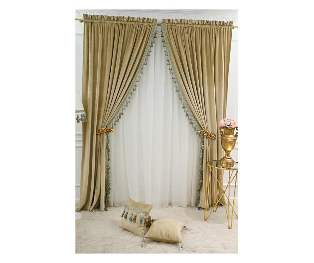 Set de 2 draperii din catifea, cu rejansa , bej-nude, opace, accesorizate 140x250 cm - 7