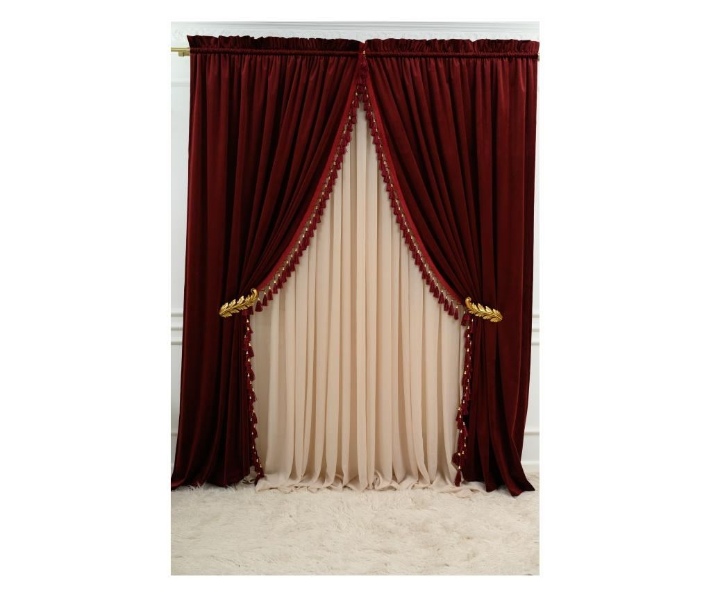Σετ 2 κουρτίνες από βελούδο, μπορντό, με τρέσα, μονόχρωμες, αδιαφανείς, με αξεσουάρ, 140x250 εκ. - 4