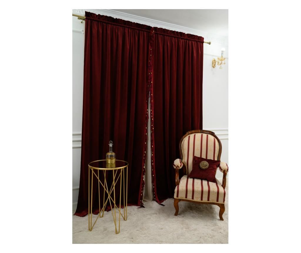 Σετ 2 κουρτίνες από βελούδο, μπορντό, με τρέσα, μονόχρωμες, αδιαφανείς, με αξεσουάρ, 140x250 εκ. - 7