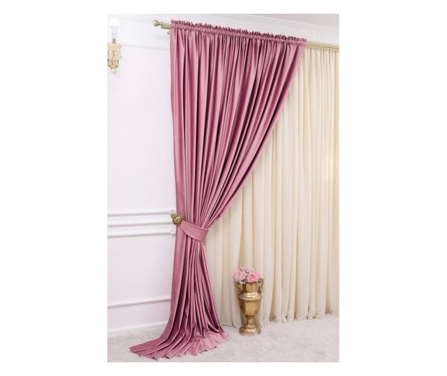 Draperie  din catifea,  roz , cu rejansa, uni , opaca, 140x250