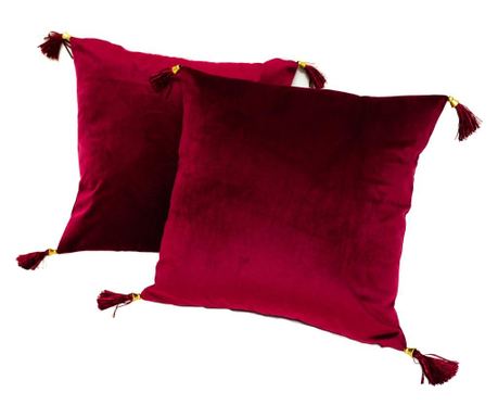 Set od 2 ukrasna jastuka, baršun, bordo, s dodacima, 45x45 cm