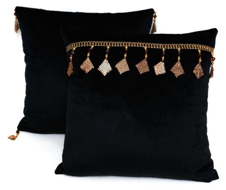 2 dekoratív bársony párnakészlet, Fekete, tartozék 45x45 cm
