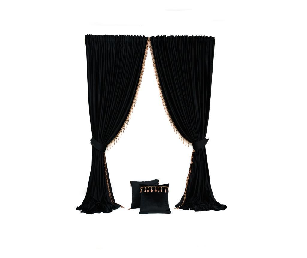 Set 2 Perne decorative din catifea , Negru, accesorizate  45x45 cm - 2