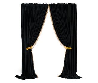 Set od 2 baršunastih zavjesa, neprozirne, s trakom, crne, s dodacima 140x250 cm