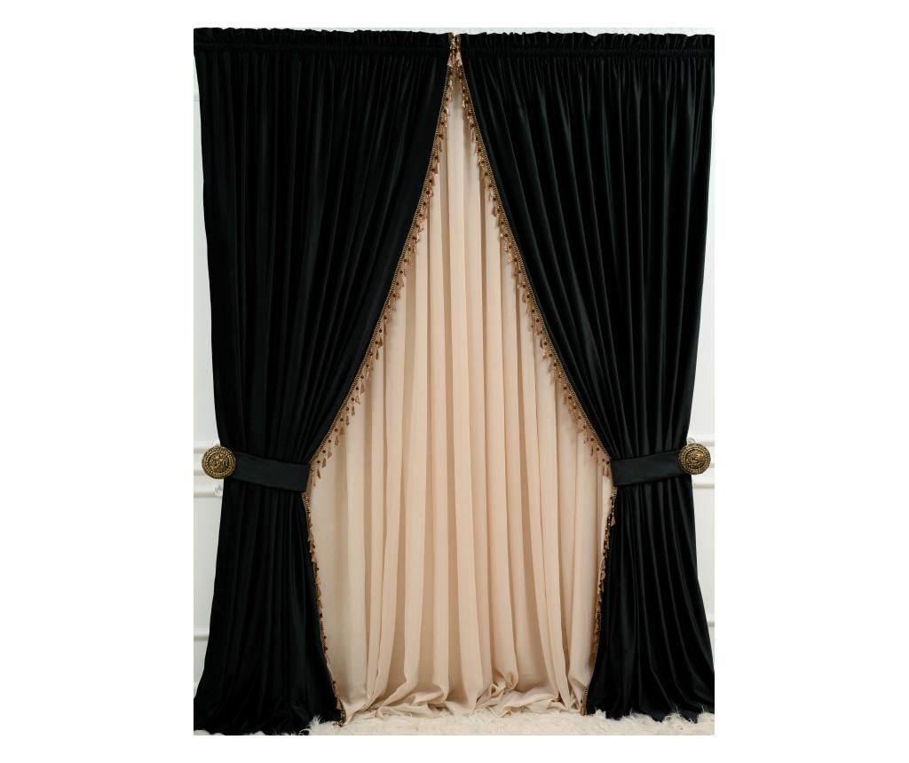 Set de 2 draperii din catifea, opace, cu rejansa, negru ,accesorizate 140x250 cm - 2