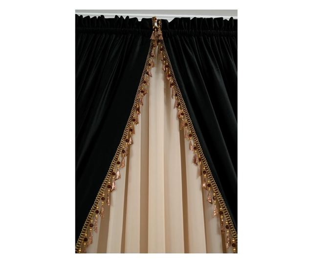Set od 2 baršunastih zavjesa, neprozirne, s trakom, crne, s dodacima 140x250 cm