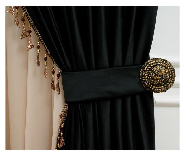 Set od 2 baršunastih zavjesa, neprozirne, s trakom, crne, s dodacima 140x250 cm